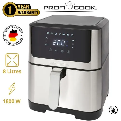 ProfiCook Friteuse sans Huile - 8 Litres - 8 programmes - Ecran LED - 1400W - Germany