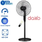 Daiko Ventilateur - Ecran Digital - 40 cm - 3 vitesses avec grille de protection et rotation
