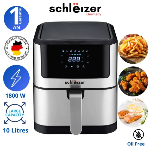 Schleizer - Friteuse sans huile 10L - Air fryer tactile - 7 programme - 1800W