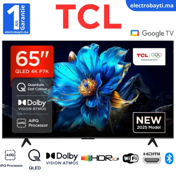 TCL - 65P7K - 65" Smart Tv QLED 4K UHD Google tv Dolby Vision, HDR10+
