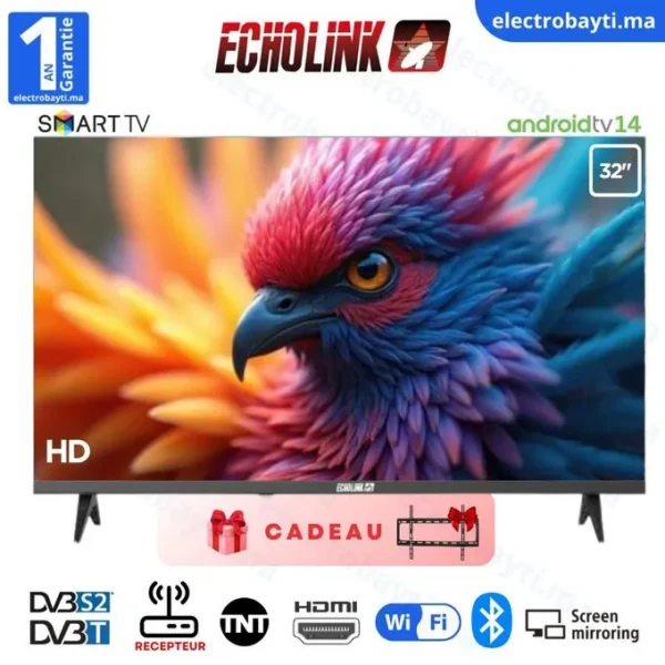 Echolink 32 Smart TV Frameless HD 720P Récepteur Intégré HDMI + Support Mural